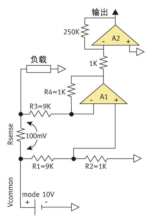 圖3：實現(xiàn)傳統(tǒng)高邊電流檢測的電路。