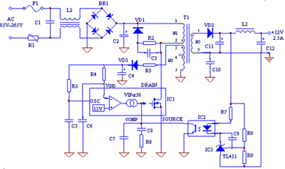 由VIPer50構(gòu)成的30W精密開(kāi)關(guān)電源電路